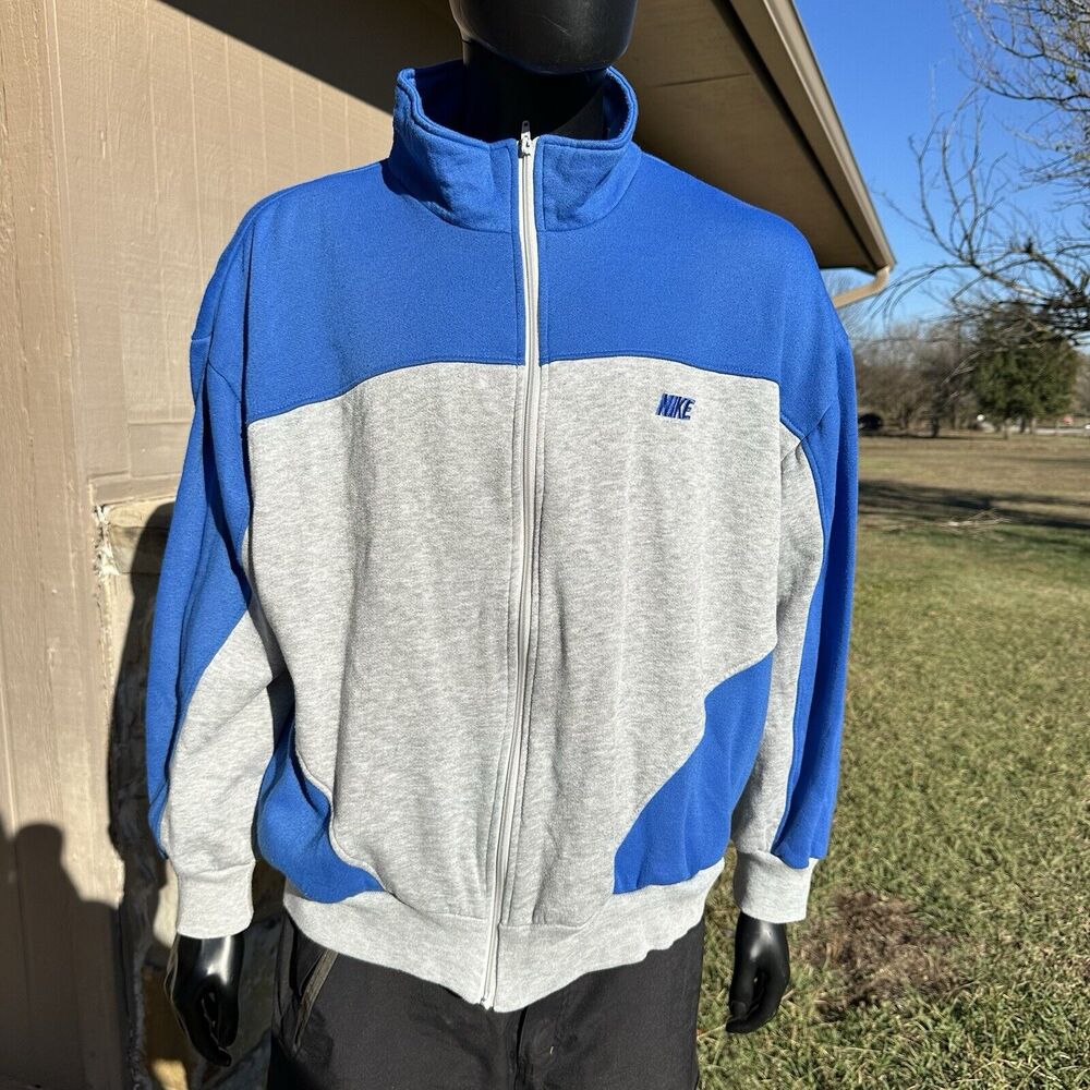 Vintage 80s Nike Mens 2XL Spell Out Tri Blend Color Block Warm Up Track Jacket